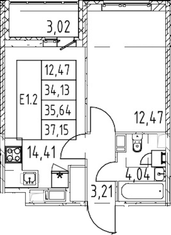 1-комнатная квартира 34.13 м², 5/12 эт., ЖК «Полис ЛАВрики»